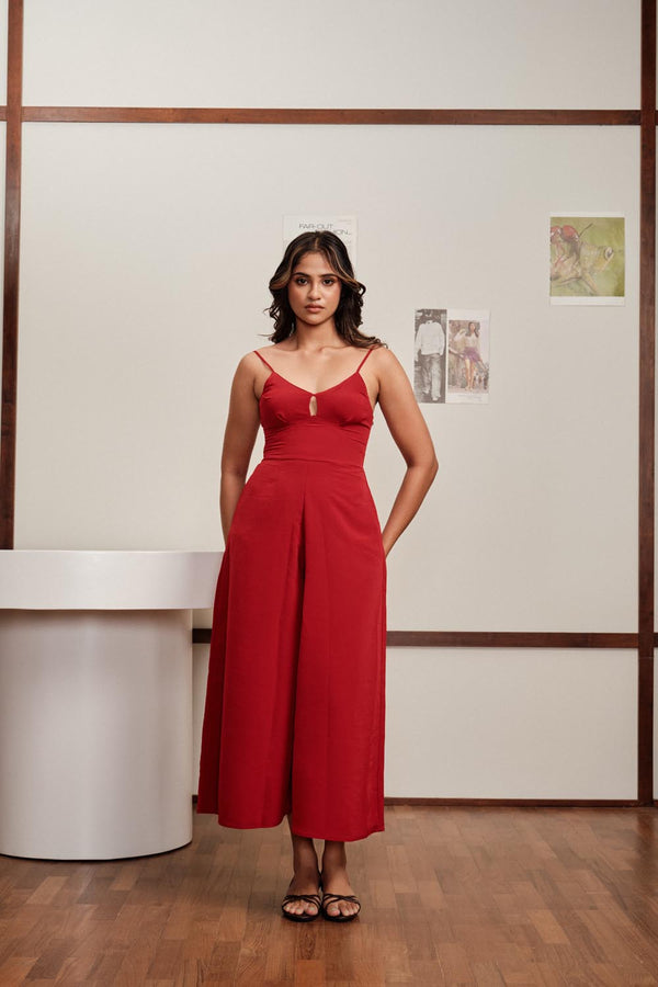 Front Cut Jumpsuit In Red