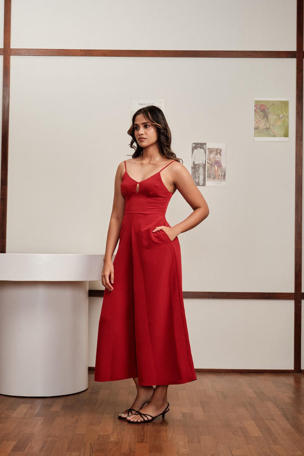 Front Cut Jumpsuit In Red