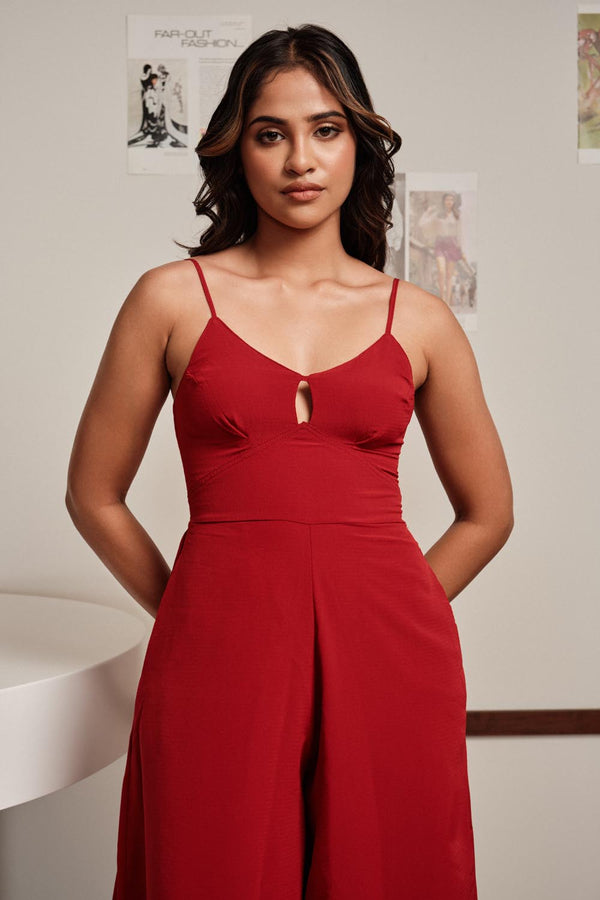 Front Cut Jumpsuit In Red
