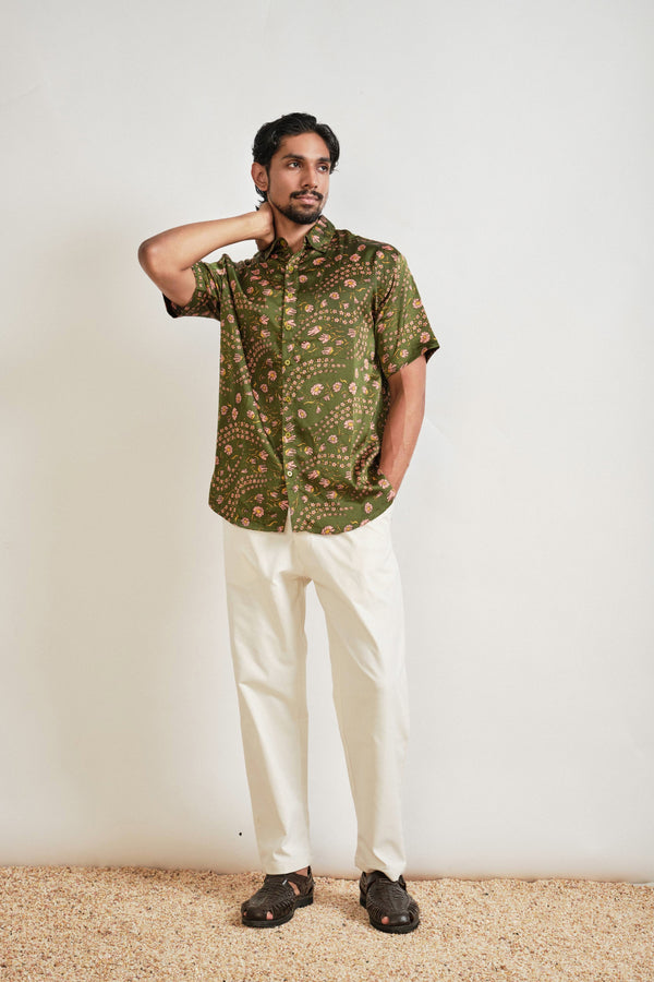 Satin Button Down In Green