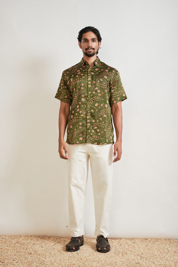 Satin Button Down In Green