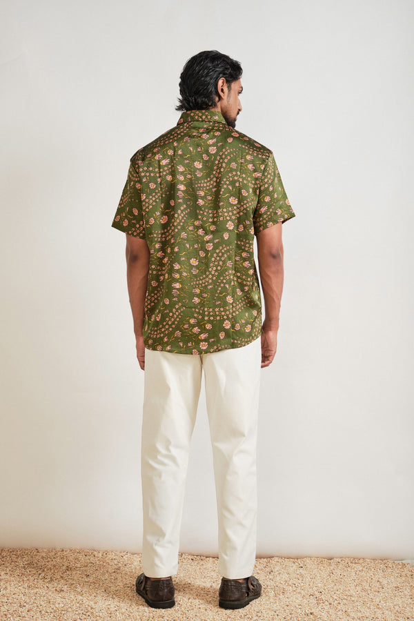 Satin Button Down In Green