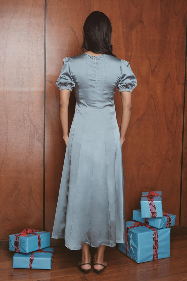 Puff Sleeve Satin Midi