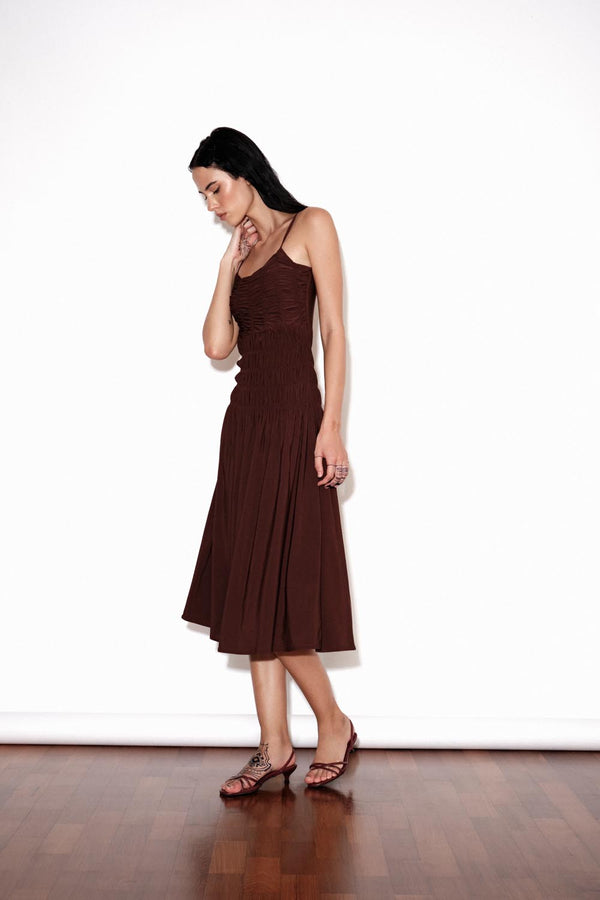 Smocked Strap Midi In Espresso