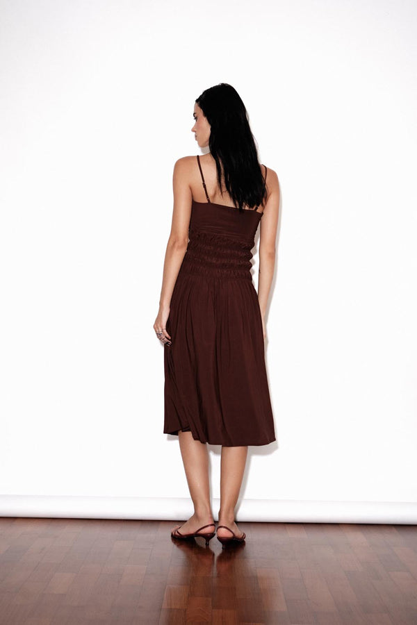 Smocked Strap Midi In Espresso