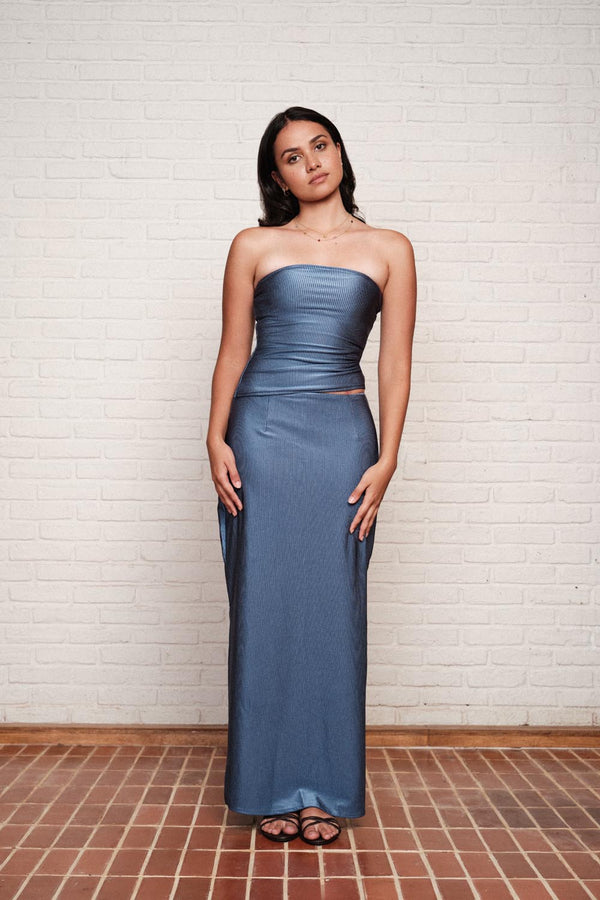 Blue Ribbed Tube Top