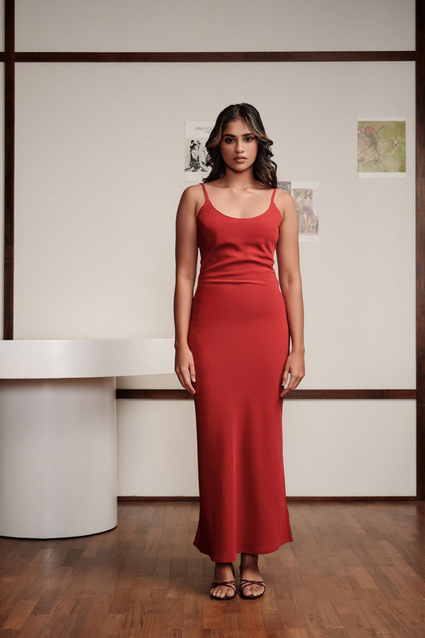Slip On Bias Maxi In Red