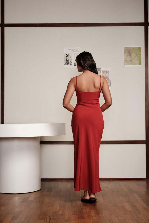 Slip On Bias Maxi In Red