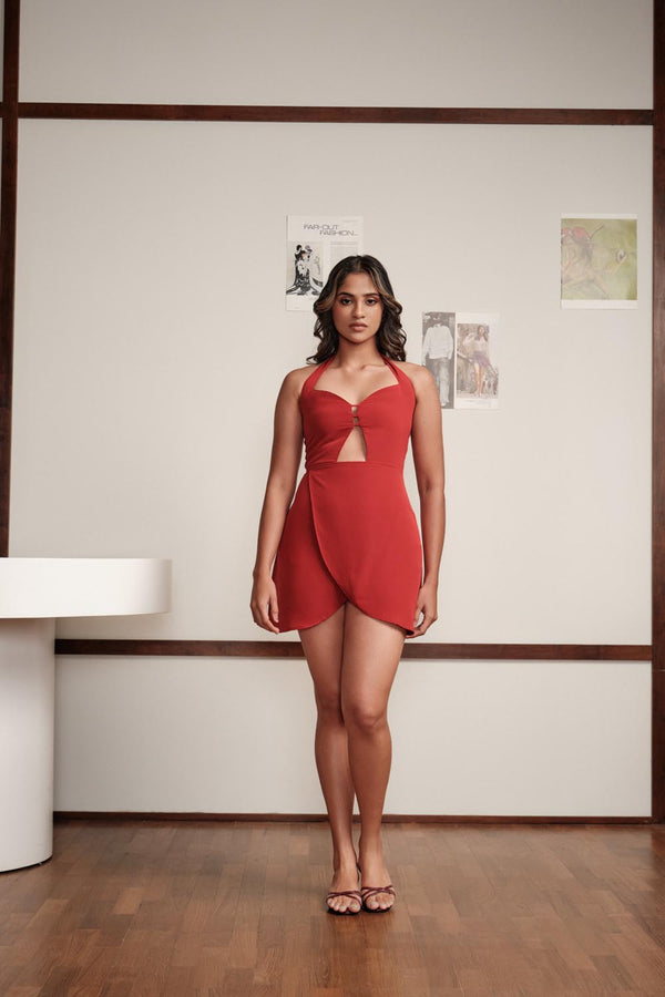Overlap Halter Mini In Red