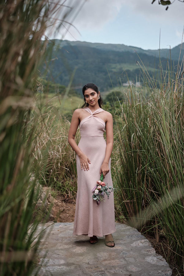 Crossover Halter Maxi In Pink