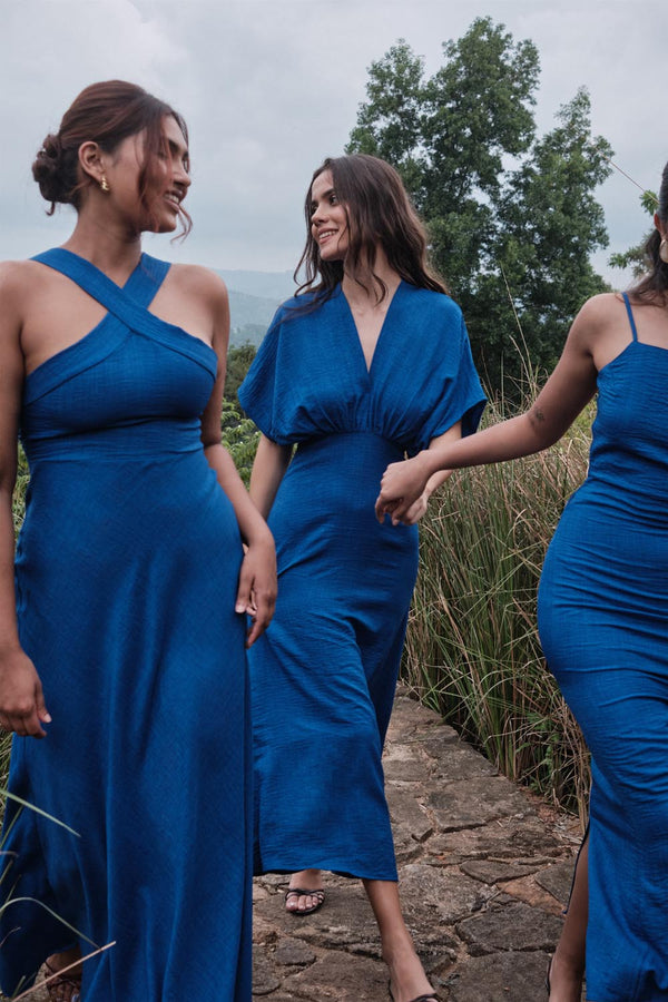 Crossover Halter Maxi In Blue