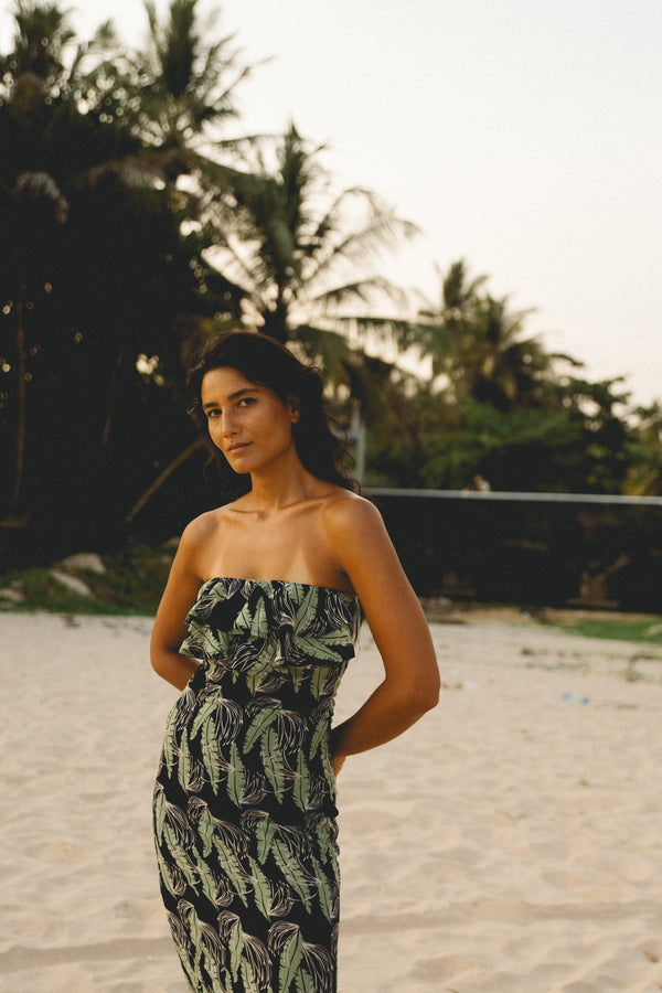 Ruffle Tube Midi In Print