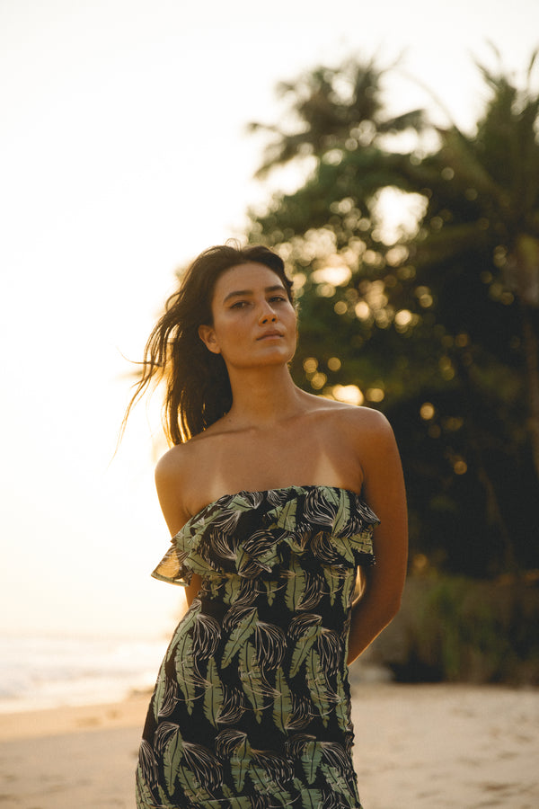 Ruffle Tube Midi In Print