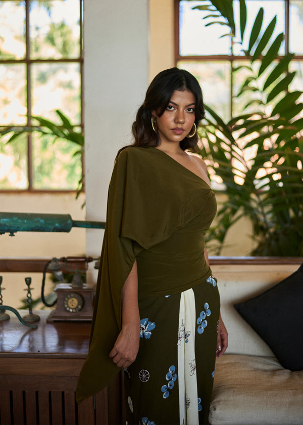 Front Slit Midi Skirt In Print
