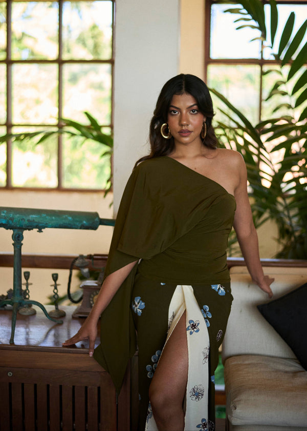 Front Slit Midi Skirt In Print