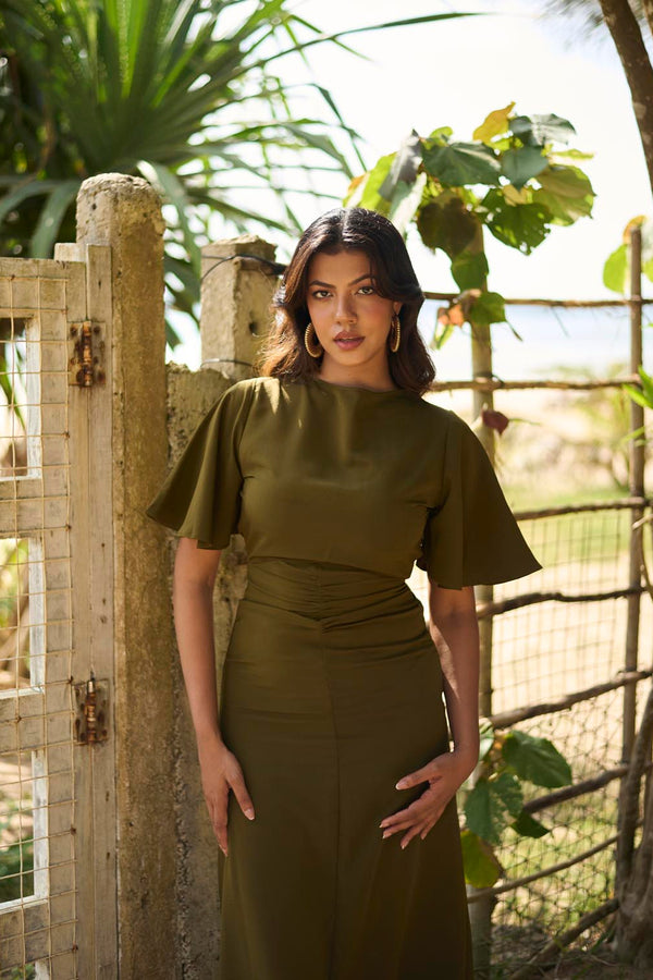 Waist Gather Maxi In Green