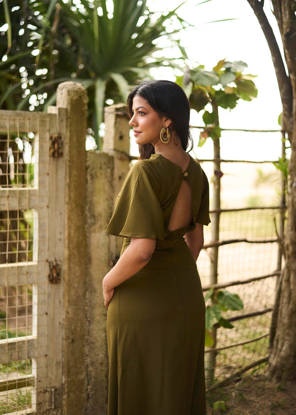 Waist Gather Maxi In Green