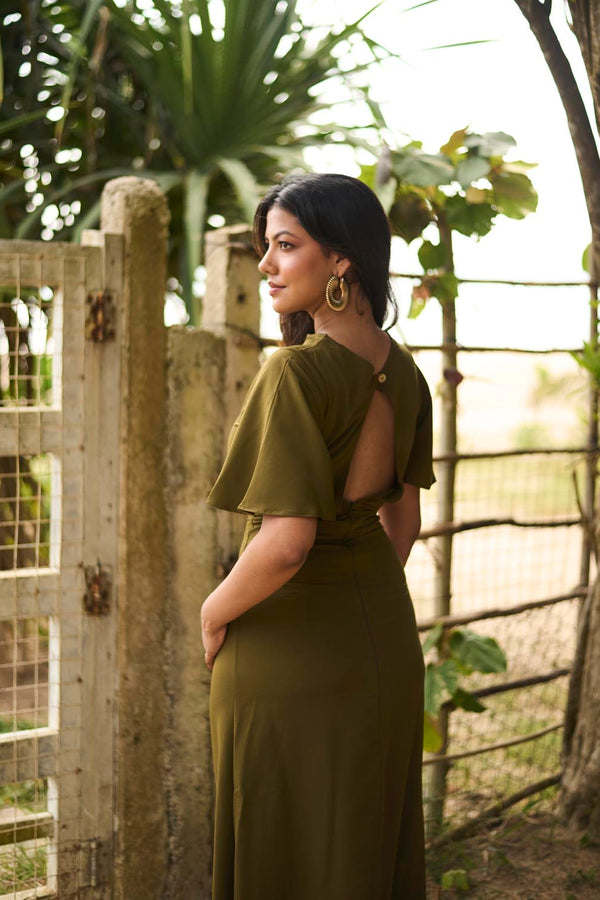 Waist Gather Maxi In Green