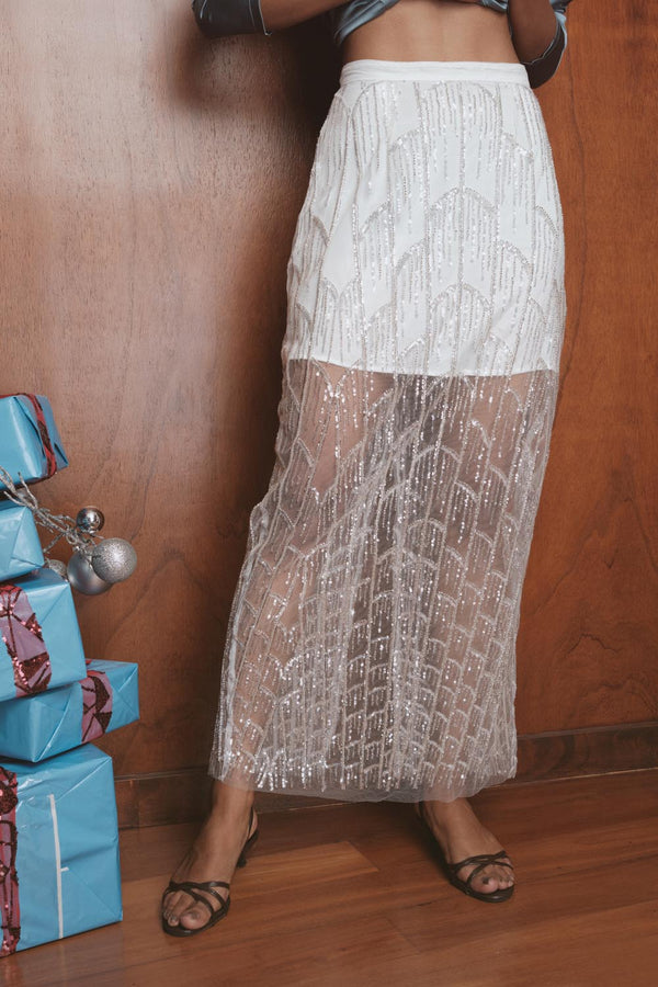 White Sequin Maxi Skirt