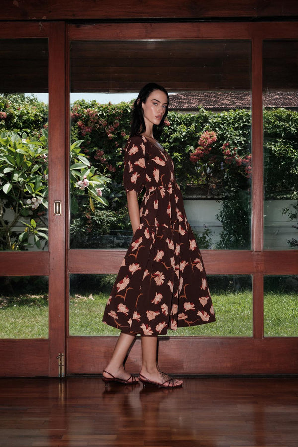 Puff Sleeve Tiered Midi