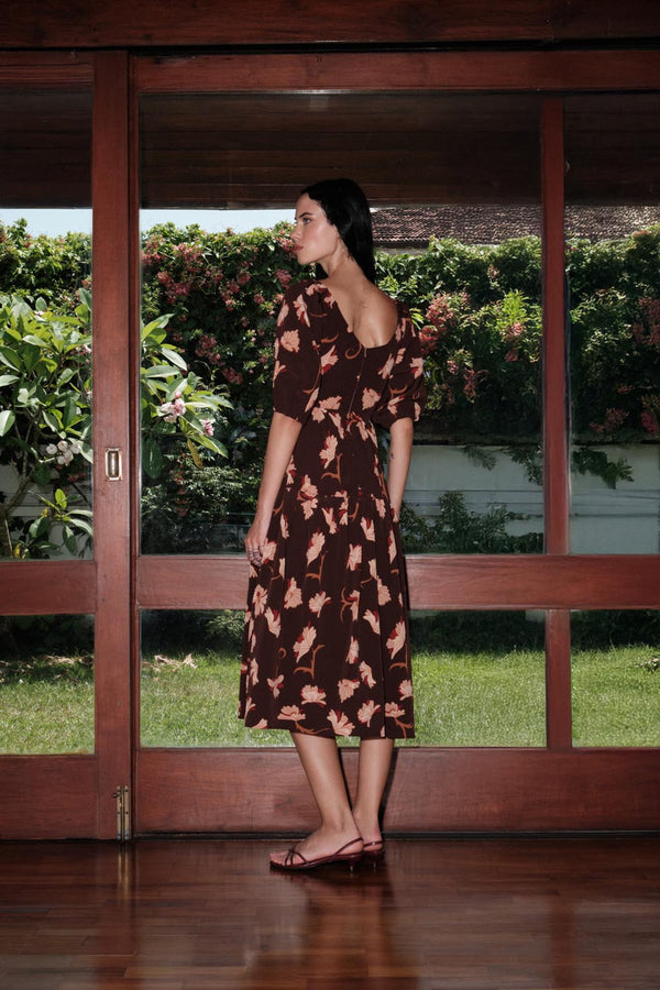 Puff Sleeve Tiered Midi