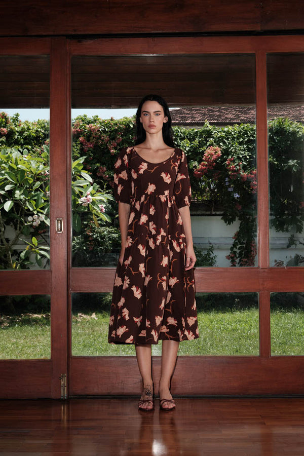 Puff Sleeve Tiered Midi